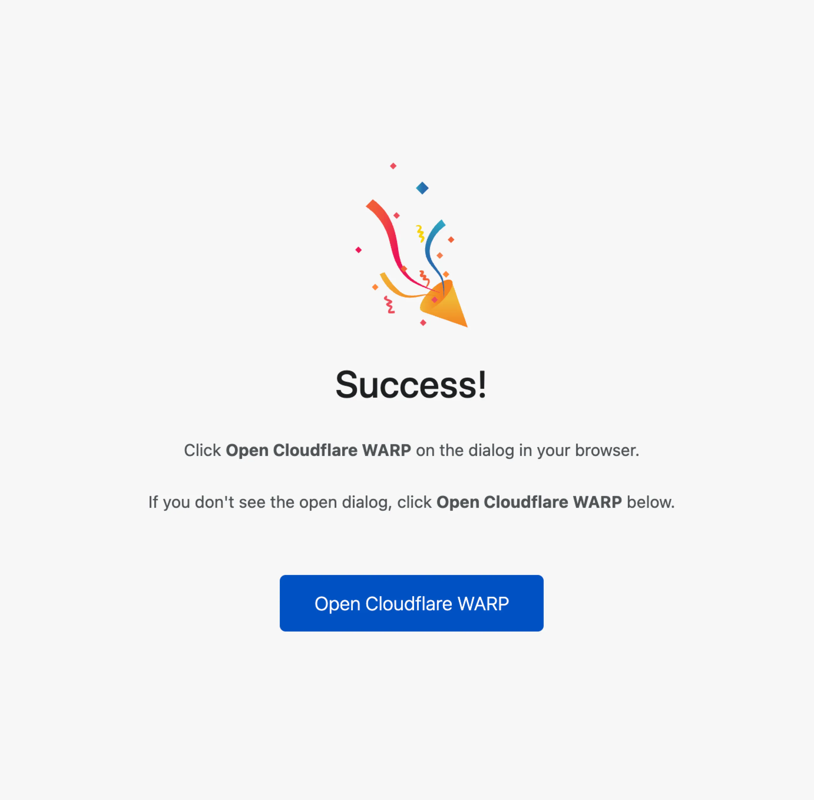 Browser success page