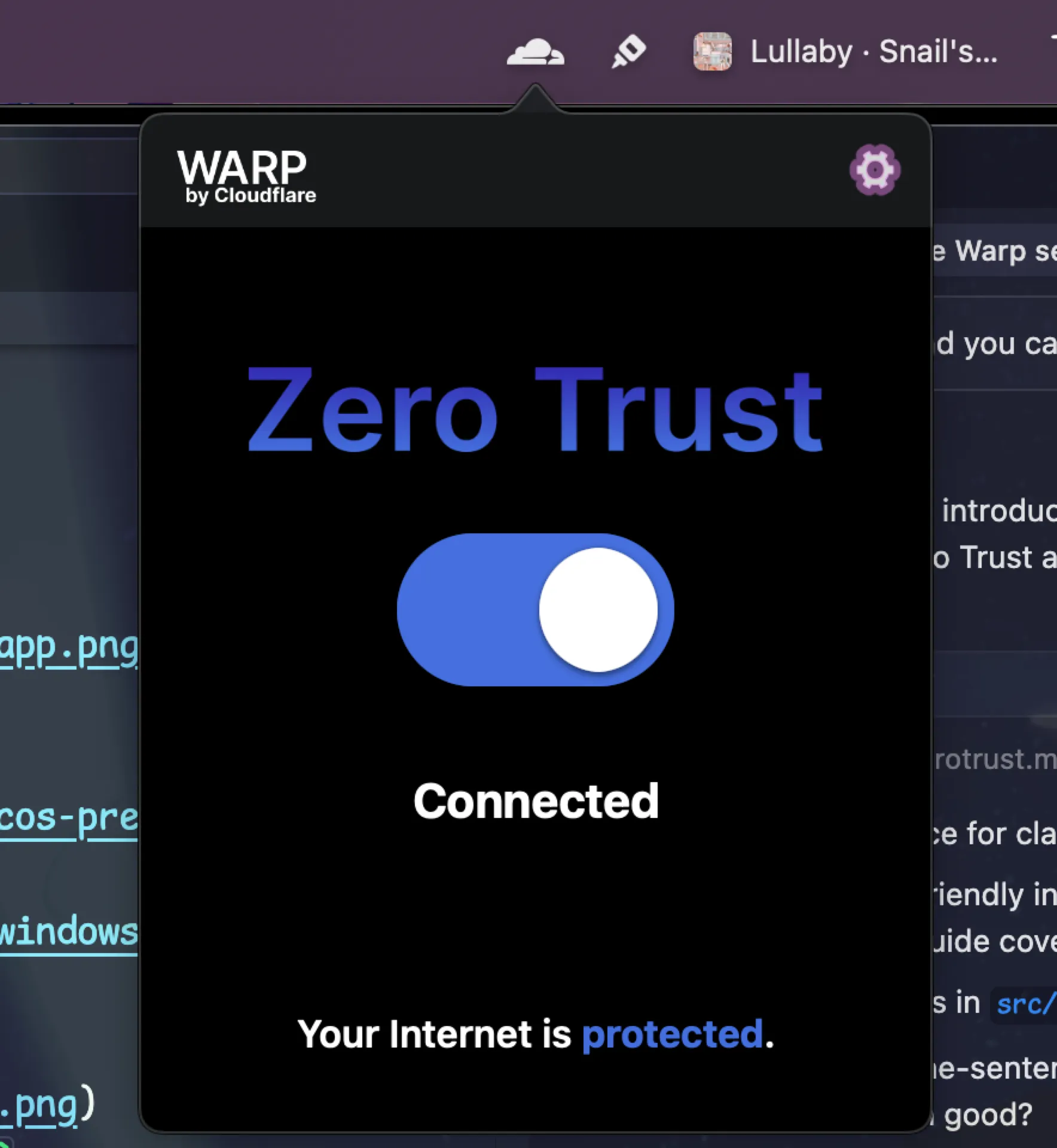 WARP connected toggle